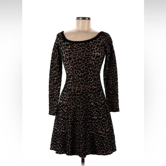 Ronny Kobo Rowan sweater dress leopard print long sleeved fit and flare, med - Picture 3 of 11